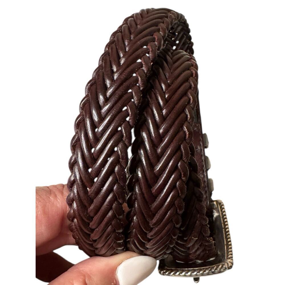 Brighton 2008 Brown Braided Leather Belt Medium/Large 32 Inch Silver Hardware - Picture 7 of 8